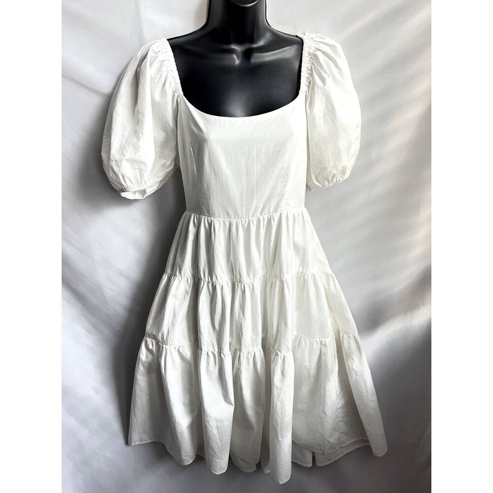 Vine Tree NWT White Tiered Cottagecore Midi Dress L Prairie Twist Balloon Sleeve